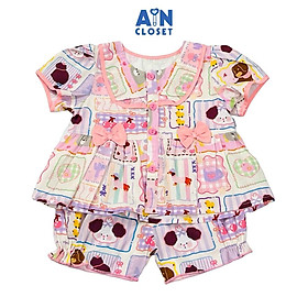 Bộ quần áo Ngắn bé gái họa tiết Cún Nơ Hồng Cotton - AICDBG9H6T3C - AIN Closet
