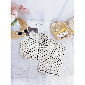 BỘ ĐỒ DÀI TAY CHO BÉ PIJAMA CHẤT ĐŨI XỐP - TRẮNG CHẤM Bi