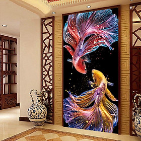 Mua TRANH THÊU PHONG CẢNH ĐÔI CÁ CHÉP TÀI LỘC E59 (50X90) EDB59 (70X130) MDW0609 -TRANH CHƯA THÊU