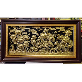 TRANH ĐỒNG VÀNG LIỀN TẤM - HOA SEN VÀNG