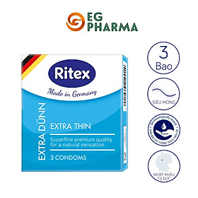 Bao cao su Ritex Extra Dünn siêu mỏng 0.01, mềm mại, bền dai hộp 3 bao - Nhập khẩu chính hãng
