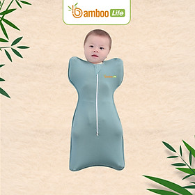 Nhộng chũn Quấn chũn sợi tre Bamboo Life BL069 hàng chính hãng cho bé Túi ngủ cho bé giúp bé ngủ sâu chống giật mình  - M - Xanh