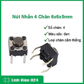 Hình ảnh Nút nhấn 4 chân 6x6x5mm (đen 1 chiếc)