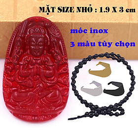 Hình ảnh Mặt Phật Thiên thủ thiên nhãn pha lê đỏ 1.9cm x 3cm (size nhỏ) kèm vòng cổ hạt chuỗi đá đen + móc inox vàng, Phật bản mệnh, mặt dây chuyền