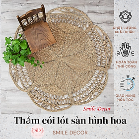 Thảm trải sàn đan cói hình hoa Smile Decor phong cách vintage, có thể gấp gọn - Seagras Area rugs