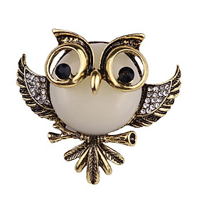 Crystal Owl Brooch Pin Vintage Bronze Lapel Banquet Broach Men Women Gift