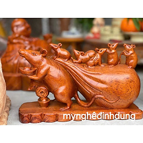 Mua Tượng  sung túc sum vầy giá đình  chuột  bằng  gỗ  hương đá  kt 30x18x12cm