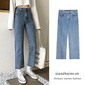 Quần bò nữ,quần jeans ống rộng lưng cao, vải bò dày dặn chuẩn Qc shop cam kết chất lượng 100