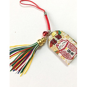 Túi gấm omamori mèo trắng dễ thương may mắn