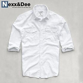 Áo sơ mi nam tay dài hai túi công sở màu trắng vải oxford denim cao cấp NS035