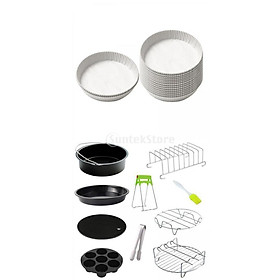 10x Air Fryer Accessories Cake Basket Rack & 50Pcs Disposable Paper Liners
