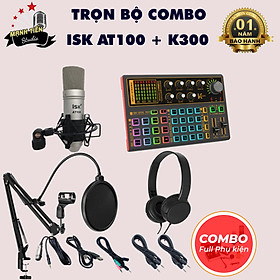 Mua Bộ Combo livestream Micro ISK AT100 Sound card K300 - Kèm full phụ kiện kẹp micro  màng lọc  dây livestream ma1  tai nghe chụp tai - Thu âm  livestream  karaoke online 3 điện thoại cùng lúc - Kết nối đơn giản  hát cực hay - Hàng nhập khẩu