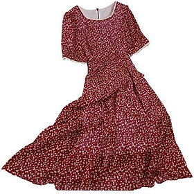 Váy hoa nhí cổ vuông tay lỡ,Đầm vintage thời trang Hàn Quốc công sở dạ hội dự tiệc event ulzzang