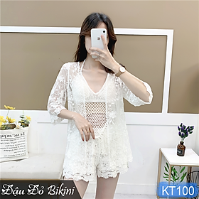 Set bikini len 2 - 3 chi tiết. Áo len móc kín bụng, che khuyết điểm. Đồ bơi len ren đi biển mẫu mới, hàng cao cấp, chất đẹp | KT100