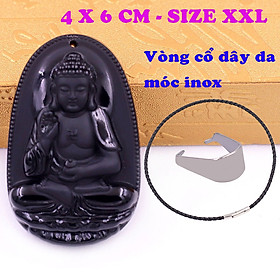 Mặt Phật A di đà đá thạch anh đen 6 cm kèm vòng cổ dây da đen - mặt dây chuyền size lớn - XXL, Mặt Phật bản mệnh