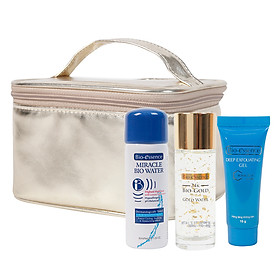 Combo Travel Kit Bio-Essence: Xịt Khoáng Miracle Water (30ml) + Gel Tẩy Tế Bào Chết Deg (10g) + Tinh Chất Bio Gold (30ml) - Tặng Kèm Túi Make Up Gold