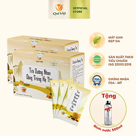Combo 2 hộp - Trà dưỡng nhan đông trùng hạ thảo Quê Việt + tặng 1 bình nước thủy tinh 500ml - Hộp 150g (10g x 15 túi) Nước Trà Chè Tea