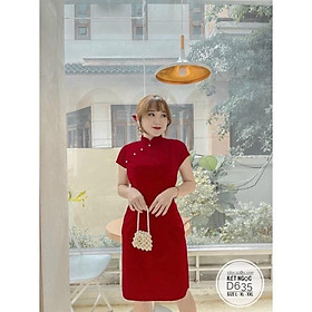 Bigsize 60-90KG vmart Đầm sườn xám kết ngọc D635 hàng Quảng Châu cao cấp chiết eo giấu bụng