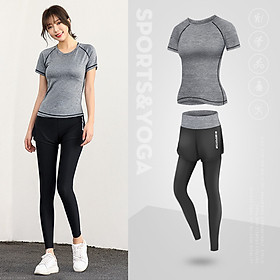 Set bộ tập Gym nữ - Quần dài lưng cao và áo thun thể thao
