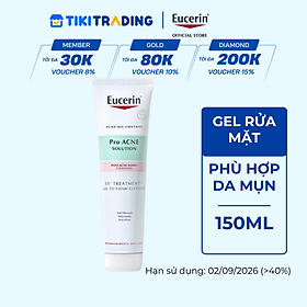 Gel Rửa Mặt Eucerin Pro Acne Solution 3X Treatment Gel To Foam Cleanser 150ml