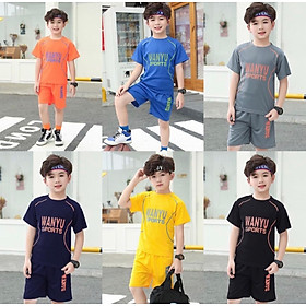 Set bộ thể thao bé trai 18-45kg mẫu chữ WANYU. Chất liệu thun lạnh mát