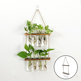 Wall Hanging Planter Terrarium with Wooden Stand,Test Tube Flower Vase Hanging Glass Planter Propagator for Hydroponic Plant Cutting Home Garden Decor