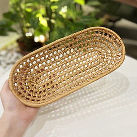 Khay mây URSPACE đựng bánh mì, muỗng nĩa, bánh kẹo, trang trí decor/ OVAL RATTAN TRAY