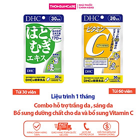 Combo viên uống hỗ trợ làm trắng, đẹp da DHC Vitamin C và DHC Adlay Extract từ bột ý dĩ -Giúp làm sáng da dẹp da tăng cường sinh lí bổ sung Vitamin C và E - Thomsoncare