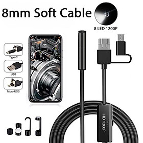 Máy ảnh nội soi công nghiệp 8 mm Borescope IP67 Kiểm tra không thấm nước nội soi cho động cơ xe thoát nước điện thoại Micro-USB Type C Cáp chiều dài: 1M