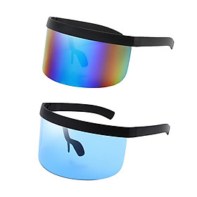 2x Shield Visor Sunglasses Flat Top Mirrored Lens Eyewear