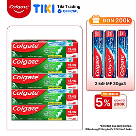 Hình ảnh Bộ 5 kem đánh răng Colgate ngừa sâu răng răng chắc khỏe 225g/tuýp tặng bàn chải đánh răng lông tơ nhập khẩu Thái Lan