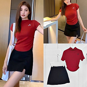 ĐẦM SET ÁO THUN ĐỎ CỔ LỌ + CHÂN VÁY NGẮN LƯNG CAO ĐEN CHỮ A ĐI CHƠI NOEL GIÁNG SINH DẠO PHỐ ĐI TIỆC