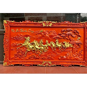 Tranh treo tường trạm khắc tích mã đáo thành công bằng gỗ hương đỏ  kt 67×127×4cm 