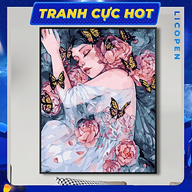 Mua Tranh Tô Màu Theo Số Licopen - Tranh Cô Gái Bướm - MS08