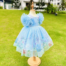 Váy đầm công chúa Elsa màu xanh thiết kế cho bé gái từ 8-35kg