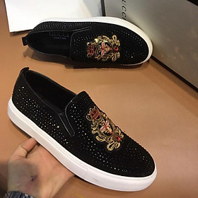 Free ship Giầy lười đính đá ong hoa đỏ nam