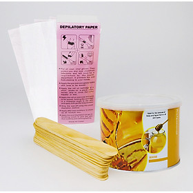 Combo Wax Lông Sáp Lon Mật Ong 400g + 25 Que Trét Sáp Wax + 100 Tờ Giấy Wax Lông