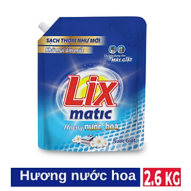 Nước giặt Lix Matic mới hương nước hoa túi 2.6kg NGM27 giặt tẩy đánh bay mọi vết bẩn cứng đầu