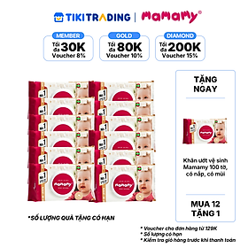 [Mua 12 Gói tặng 1 Gói] Combo 12 gói Khăn ướt vệ sinh Mamamy 100 tờ, có nắp, có mùi