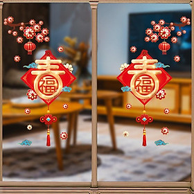 Decal dán tường trang trí tết 2 mặt - CÀNH ĐÀO PHỐI CHỮ PHÚC SẮC NÉT