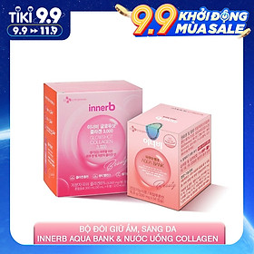 Bộ đôi giữ ẩm, sáng da InnerB Aqua Bank lọ 56 viên & nước uống Collagen