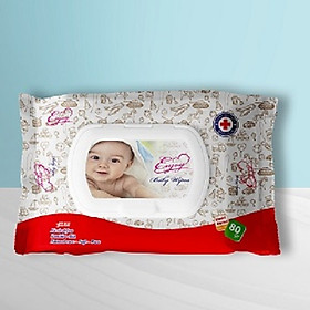Khăn ướt em bé ENJOY VitaminE-Alovera (Đỏ) mềm mại, dưỡng ẩm, tiện dụng, đạt chuẩn sức khỏe SGS - Gói 65 tờ