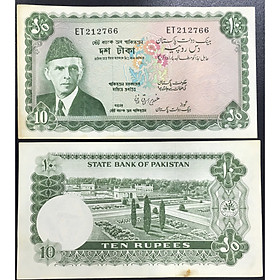Mua Tiền Cổ Sưu Tầm Pakistan 10 Rupees 1972 hình Chân dung Muhammad Ali Jinnah AUNC
