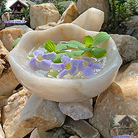 Mua Bát sen thả hoa tắm Phật đá thạch anh hồng NHA SAN BTH01 Đặt trên bàn thờ Phật  bàn thờ Thần Tài - Thổ Địa - 9.5 kg (30x13.5cm)