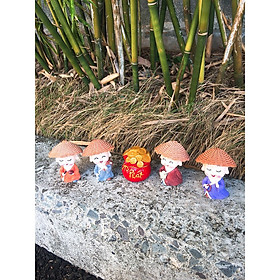 combo bộ 4 chú tiểu thiền định nón cói+túi tiền chữ phát