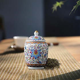 Porcelain Tea Storage Container Tea Canister Jar Colour Enamel Chinese Style
