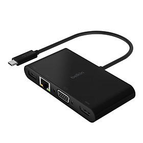 Hub USB Type-C Belkin chia 5 cổng USB-A 3.0/VGA/HDMI 4K/LAN Ethernet Gigabit/USB-C + Sạc PD 100W - AVC004btBK - Hàng chính hãng