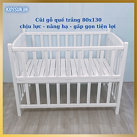 Giường Cũi - Nôi Cũi Cho Bé Từ Sơ Sinh Đến 4-5 Tuổi - Chất Liệu Gỗ Quế Màu Trắng - Kích Thước 80x130x86 (RxDxC)