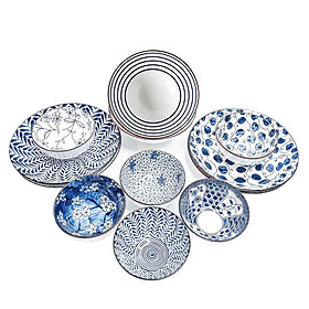 Mua Bộ tô chén đĩa bằng sứ Ceramic Porcelain phong cách Nhật Bản (12 món) (Hoa văn sắc xưa giả cổ)