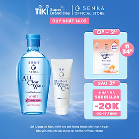 Combo Nước tẩy trang dưỡng trắng Senka All Clear Water Micellar Formula White 230ml + Sữa rửa mặt tạo bọt chiết xuất đất sét trắng Senka Perfect White Clay 50g